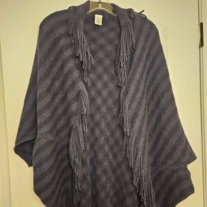 DressBarn navy fringed open cardigan